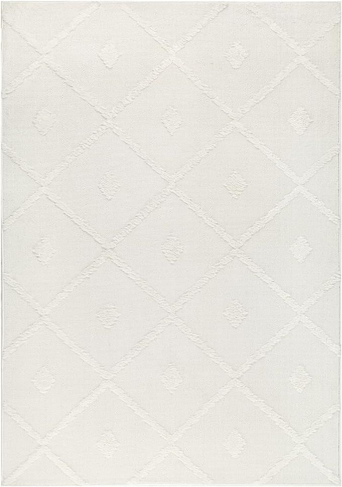 Antep Rugs Palafito 8x10 Geometric Shag Diamond High-Low Pile Textured Indoor Area Rug (White, 7'... | Amazon (US)