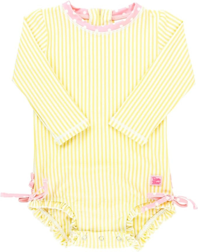 RuffleButts Baby-Girls Seersucker Long Sleeve Rash Guard - One Piece Swimsuit UPF 50+ Toddler | Amazon (US)