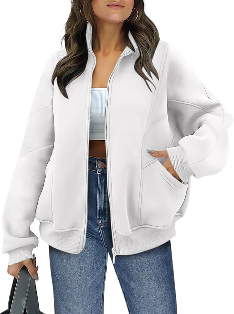 ANRABESS Women's Oversized Full Zip Up Sweatshirts Jacket 2024 Fall Fleece Long Sleeve Hoodies Ou... | Amazon (US)