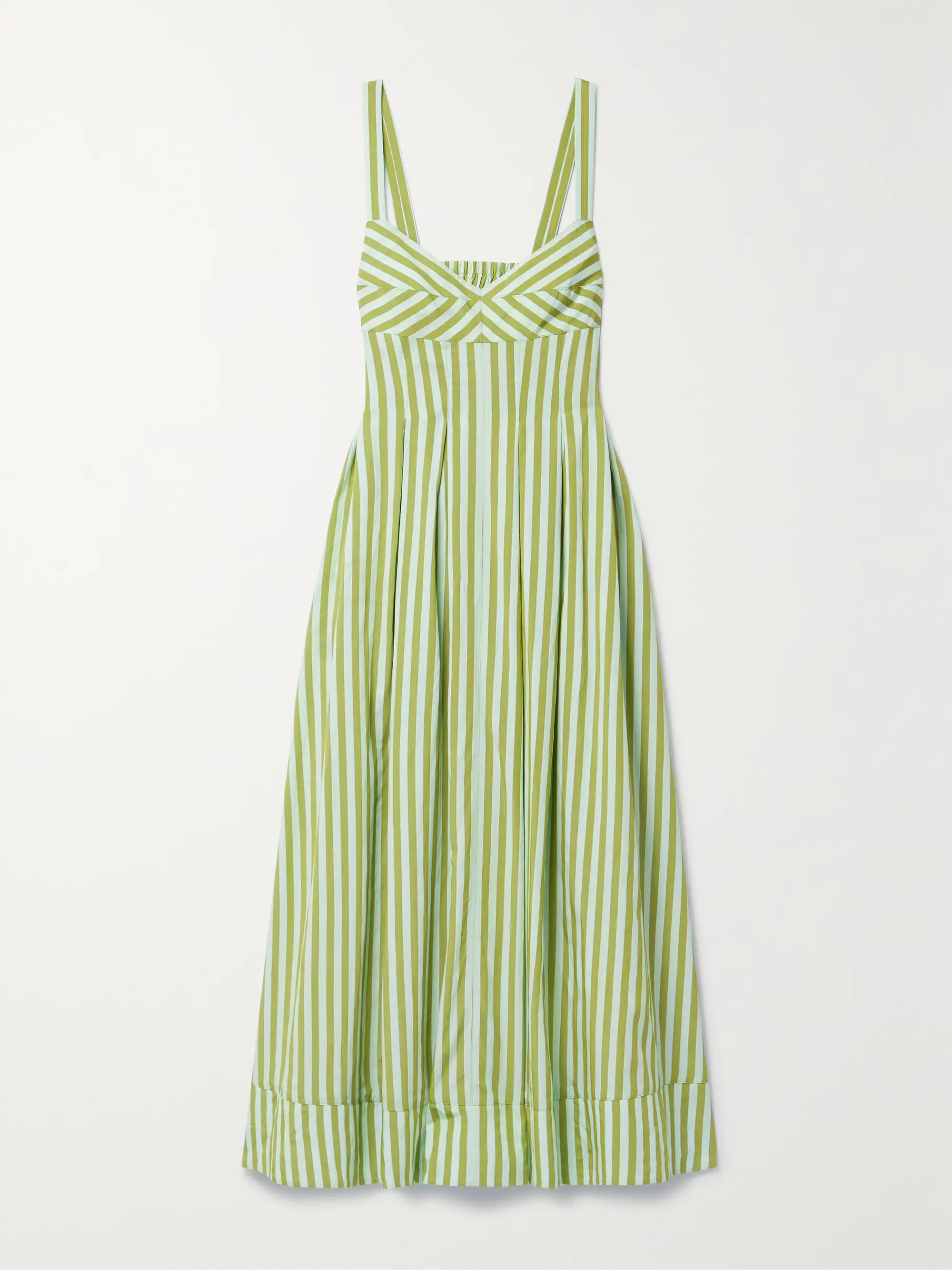 LA LIGNE Madeline pleated striped canvas midi dress | NET-A-PORTER | NET-A-PORTER (US)