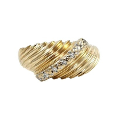 Solid 14K Yellow Gold Natural Diamond Diagonal Ribbed Textured Ring Size 6.5  | eBay | eBay US