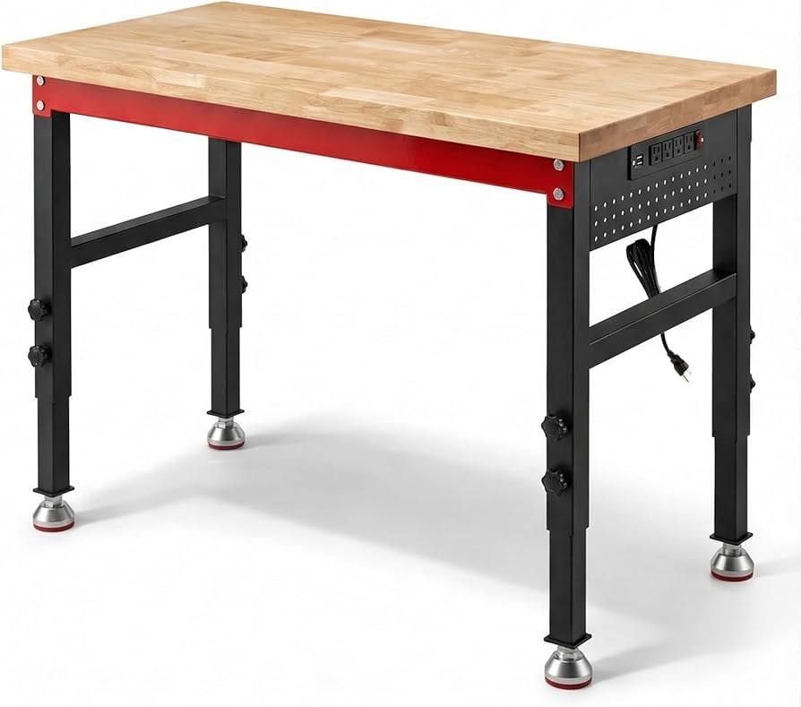48" Heavy Duty Workbench, 2500 LBS Load Capacity Work Bench with 1.2" Laminated Oak Wood Top & Re... | Amazon (US)