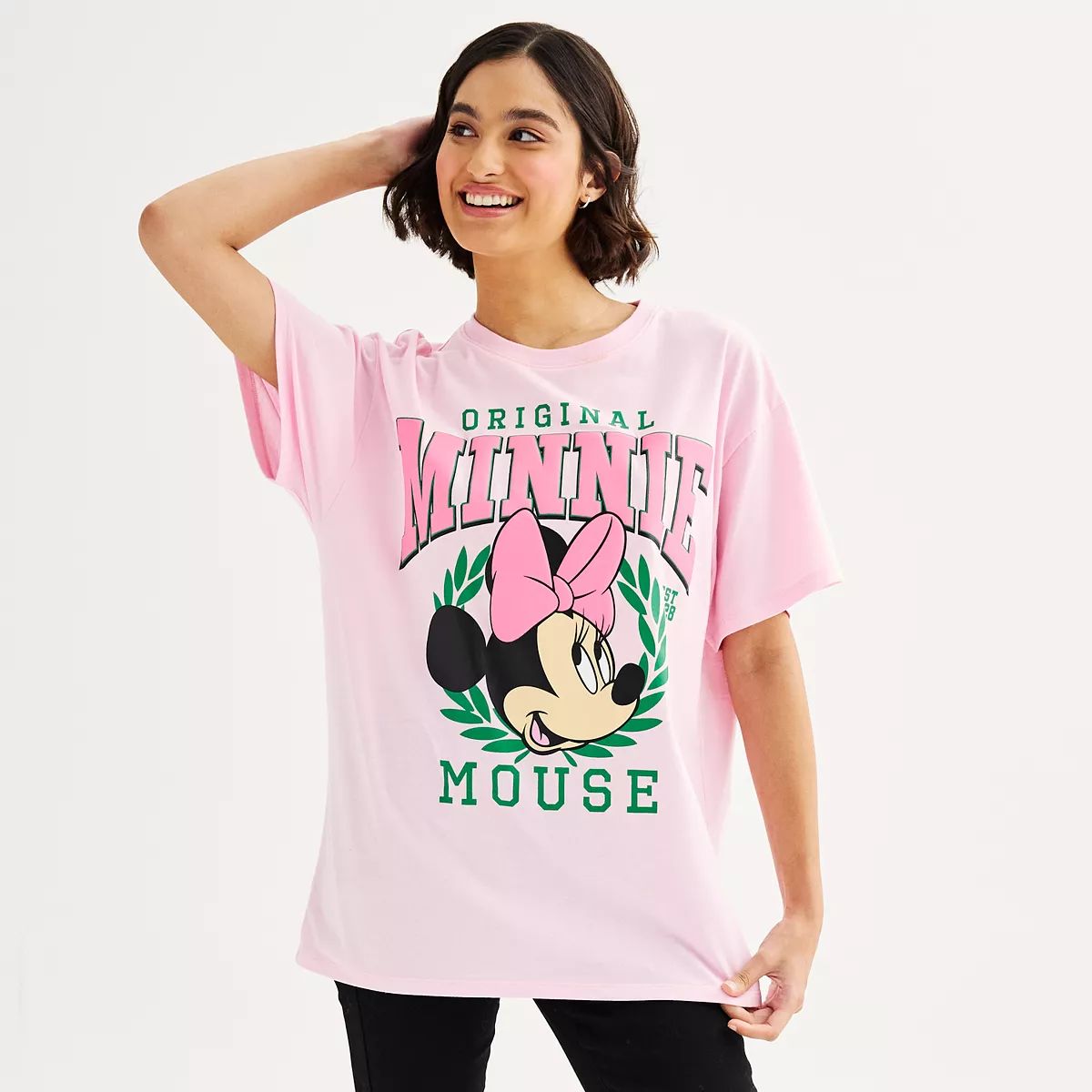 Disney's Minnie Mouse Juniors' Collegiate Laurel Minnie Oversized Graphic Tee | Kohl's