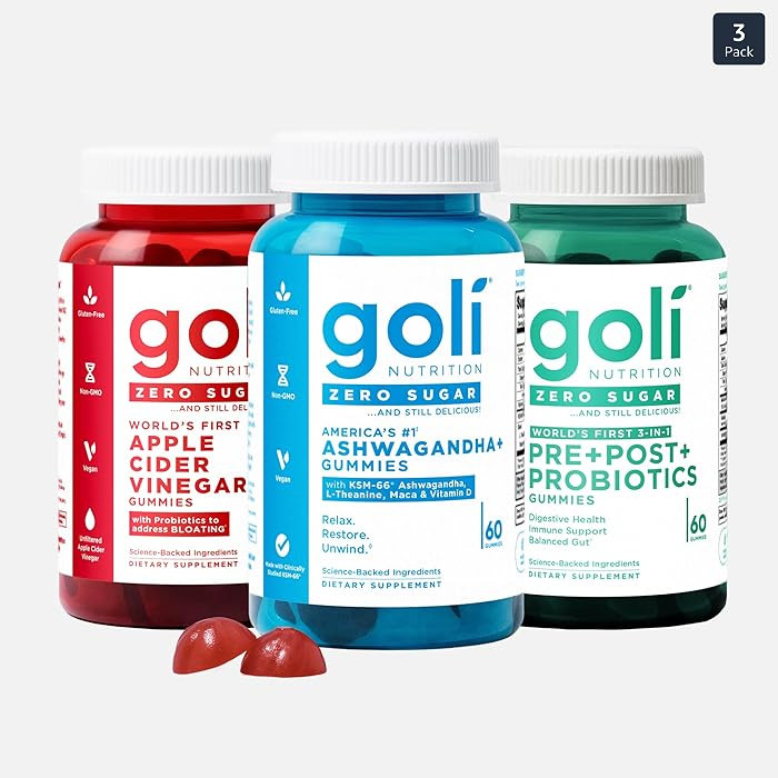 Goli Zero Sugar Trio - World's First 3-in-1 Pre, Post, Probiotic, Apple Cider Vinegar with Vitami... | Amazon (US)