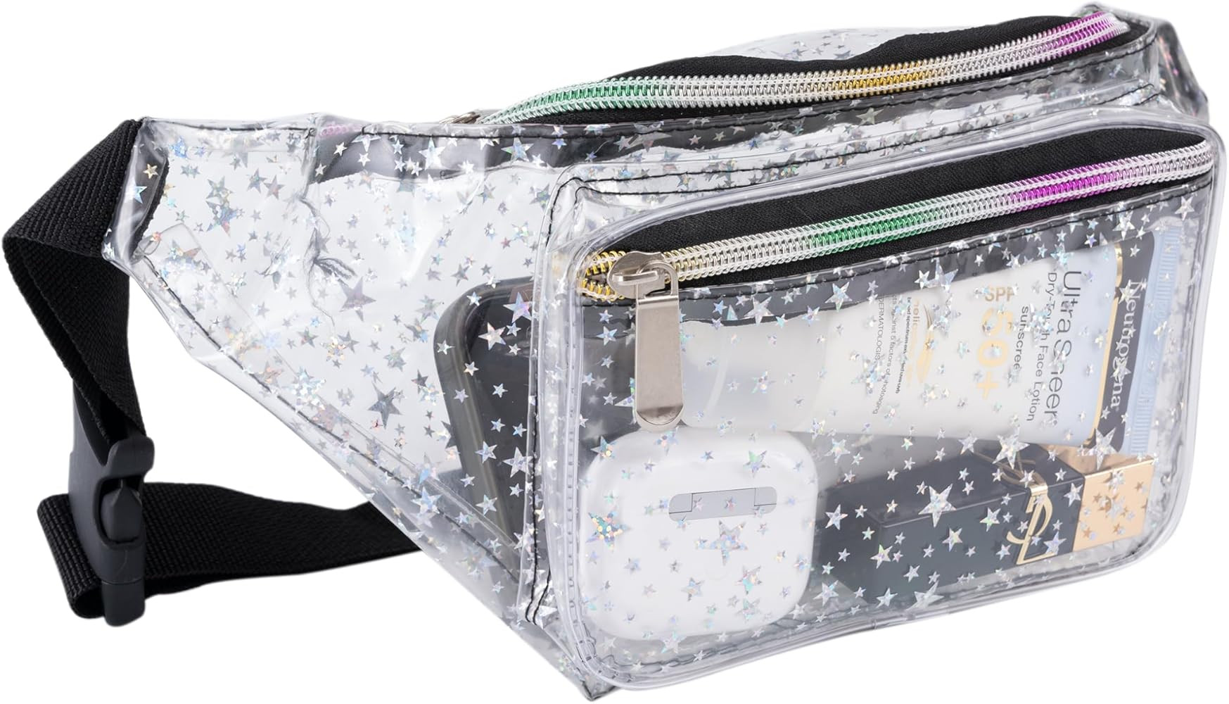 Holographic 80s 90S Rave Stars Neon Transparent Gravel Fanny Pack for Women - Great Waist Pack fo... | Amazon (US)