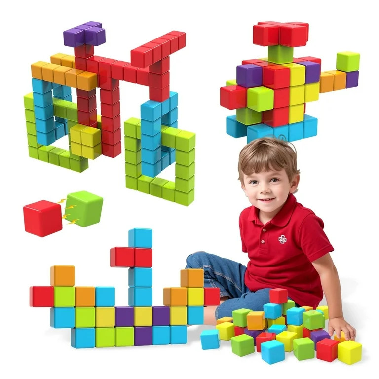 Pairez Toys Magnetic Building Blocks, 1.65 inch Large Magnetic Stacking Cubes for Toddlers, Senso... | Walmart (US)