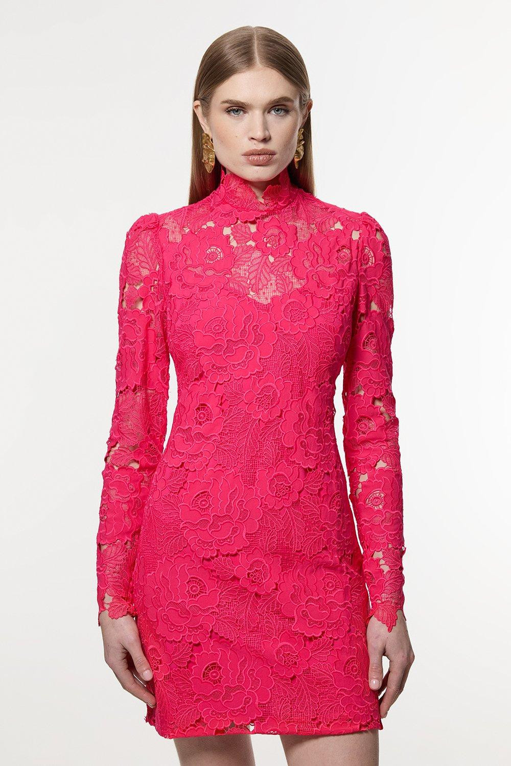 Guipure Lace V Neck Woven Mini Dress | Karen Millen US