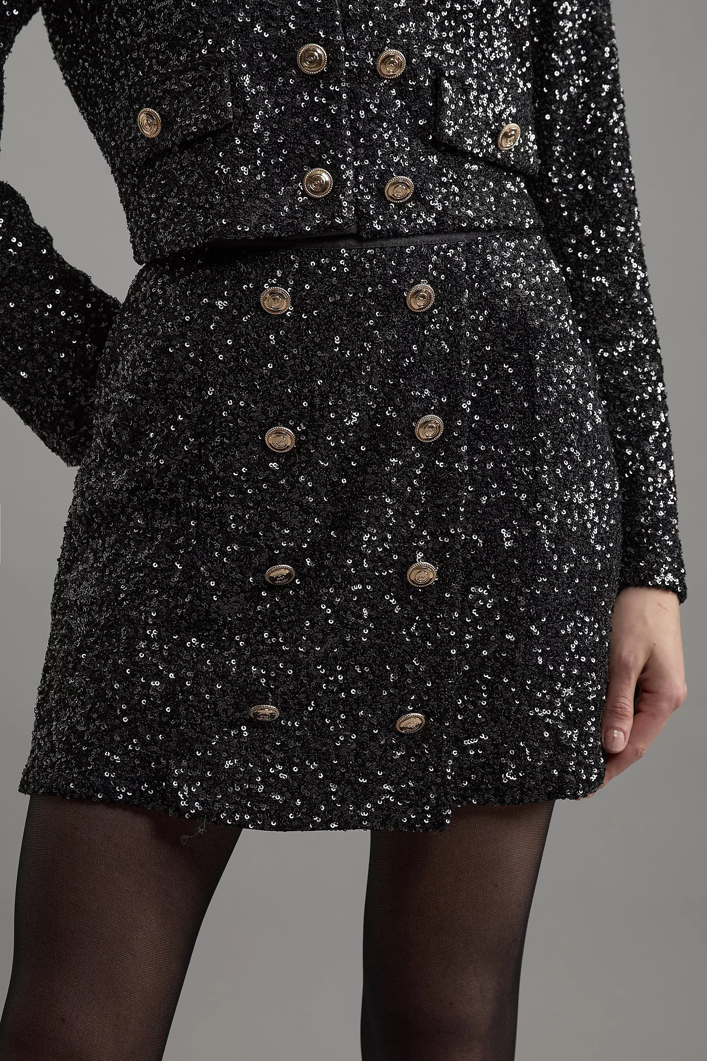 Sequin Tailored Wrap Over Mini Skirt | Karen Millen UK + IE + DE + NL