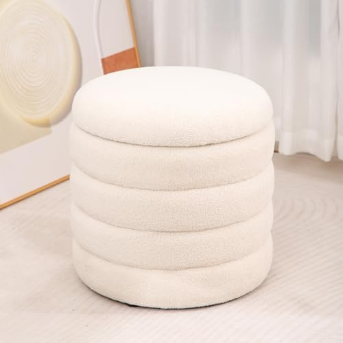 Round Storage Ottoman, Sherpa Ottoman with Storage for Dorm, Upholstered Footstool for Small Spac... | Amazon (US)