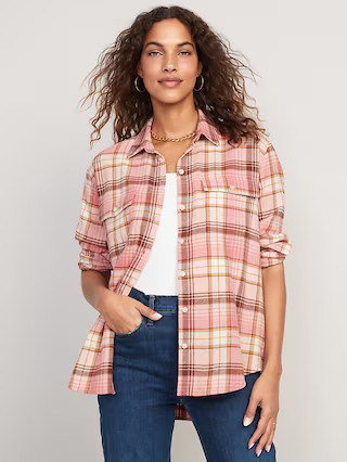 Long-Sleeve Plaid Flannel Boyfriend Tunic Shirt for Women | Old Navy (US)