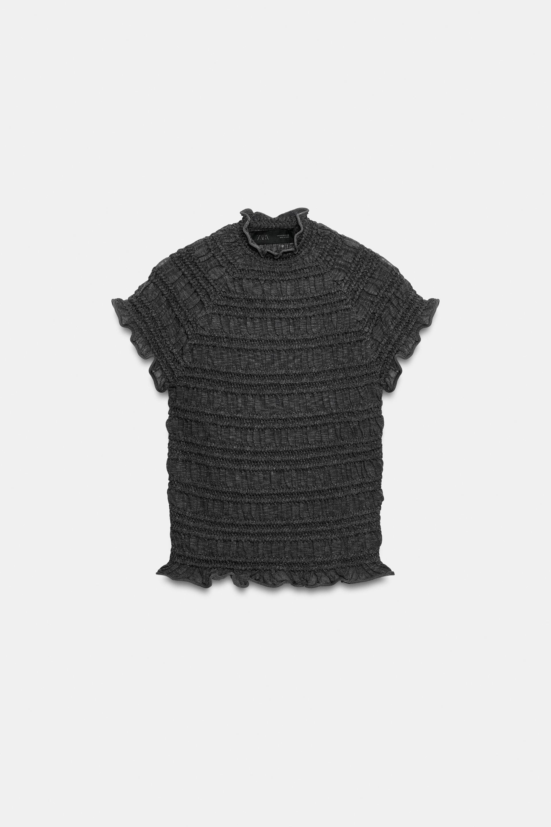 Zara - Honeycomb Knit Top - Dark Gray - L - Woman | Zara US