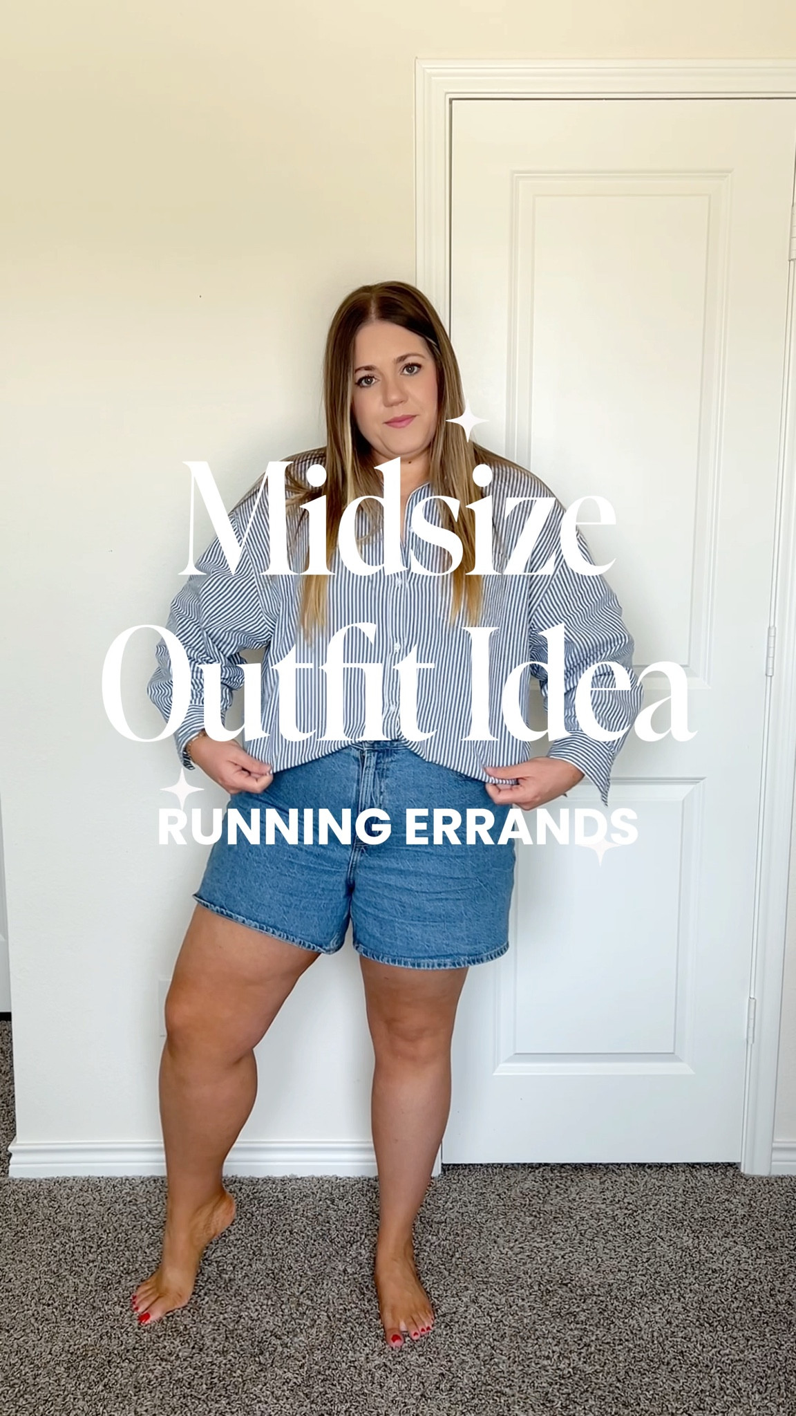 Easy Monday errands outfit because I’m in my “cute but comfortable” era 🤍 I love an oversized button down with denim shorts because it feels pulled together without trying too hard — especially for a Target run, coffee pickup, grocery run, or just leaving the house and pretending I have it together. Also, these are my new favorite denim shorts and they’re so affordable for how good they are. Such an easy midsize outfit formula for spring and summer: relaxed striped shirt, comfy denim shorts, and simple accessories. Comment LINK and I’ll send the outfit details, or shop everything on my LTK!

midsize outfit, midsize fashion, midsize style, midsize summer outfit, midsize spring outfit, casual outfit idea, Monday errands outfit, errands outfit, mom outfit idea, casual mom style, oversized button down outfit, striped button down, denim shorts outfit, comfortable outfit idea, easy outfit formula, spring casual outfit, summer casual outfit, everyday outfit, Target run outfit, coffee run outfit, grocery run outfit, realistic outfit idea, midsize mom outfit, casual chic outfit, size inclusive style, curvy outfit idea, plus size outfit inspo, effortless outfit, casual summer style, LTK outfit

#LTKootd #LTKgrwm #LTKMidsize