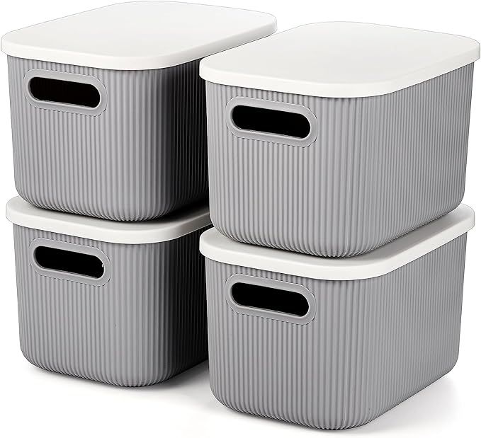Youeon 4 Pack Plastic Storage Bins with Lids, 8 Quart Lidded Storage Bins with Handle, Plastic St... | Amazon (CA)