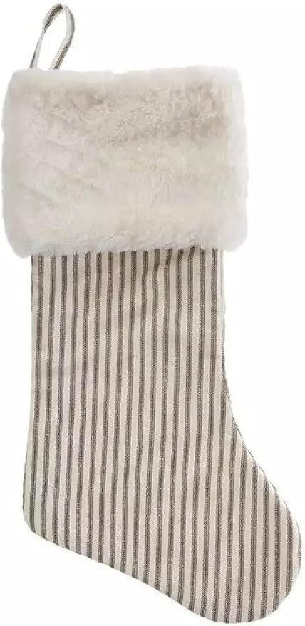 Christmas Stocking Black & White Stripe Ticking Fabric with a White Faux Cuff - 20 inch | Amazon (US)