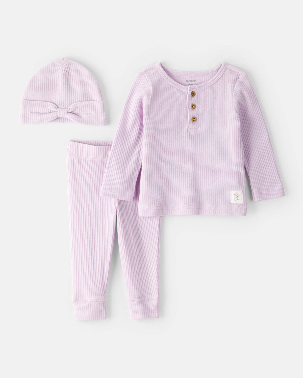 Baby 3-Piece Ribbed Outfit Set - Purple | Carter's Inc