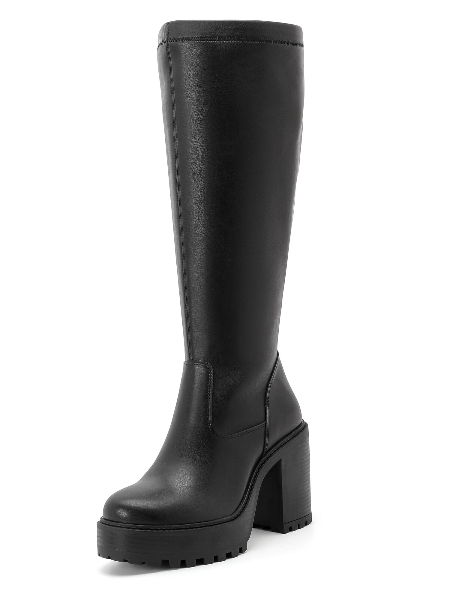 Women's Extra Wide Calf Knee High Boots True Wide Width Platform Chunky Heeled Gogo Boots Rounded... | Walmart (US)