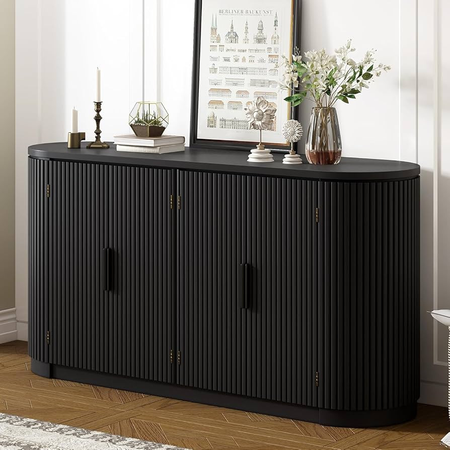 63" Fluted Sideboard Buffet with Doors & Gold Handles, Modern Wood Accent Cabinet for Living Room... | Amazon (US)