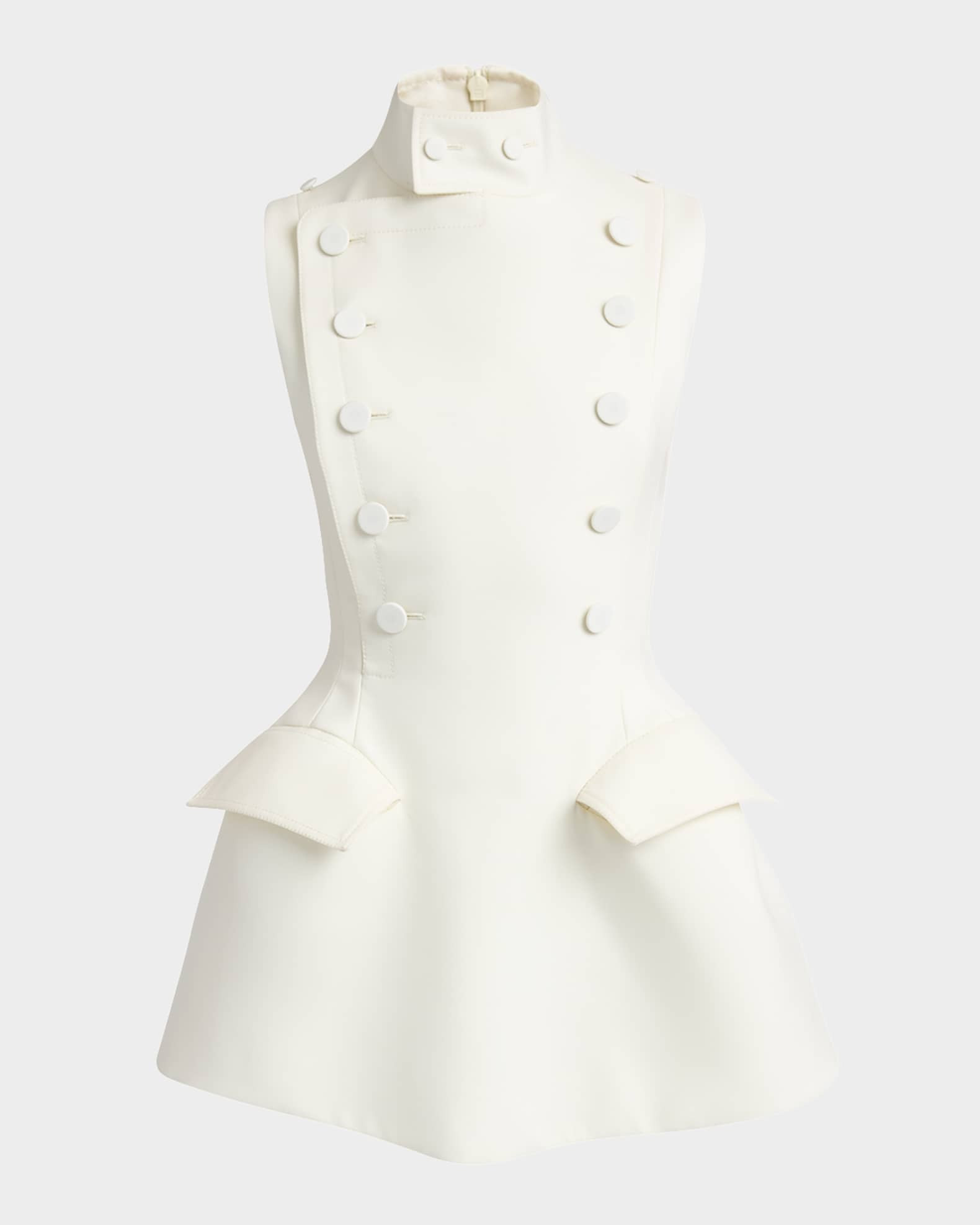 High-Neck Tailored Flared Mini Dress | Neiman Marcus