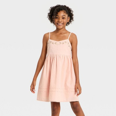 Girls' Embroidered Trim Babydoll Dress - art class™ Light Pink S | Target