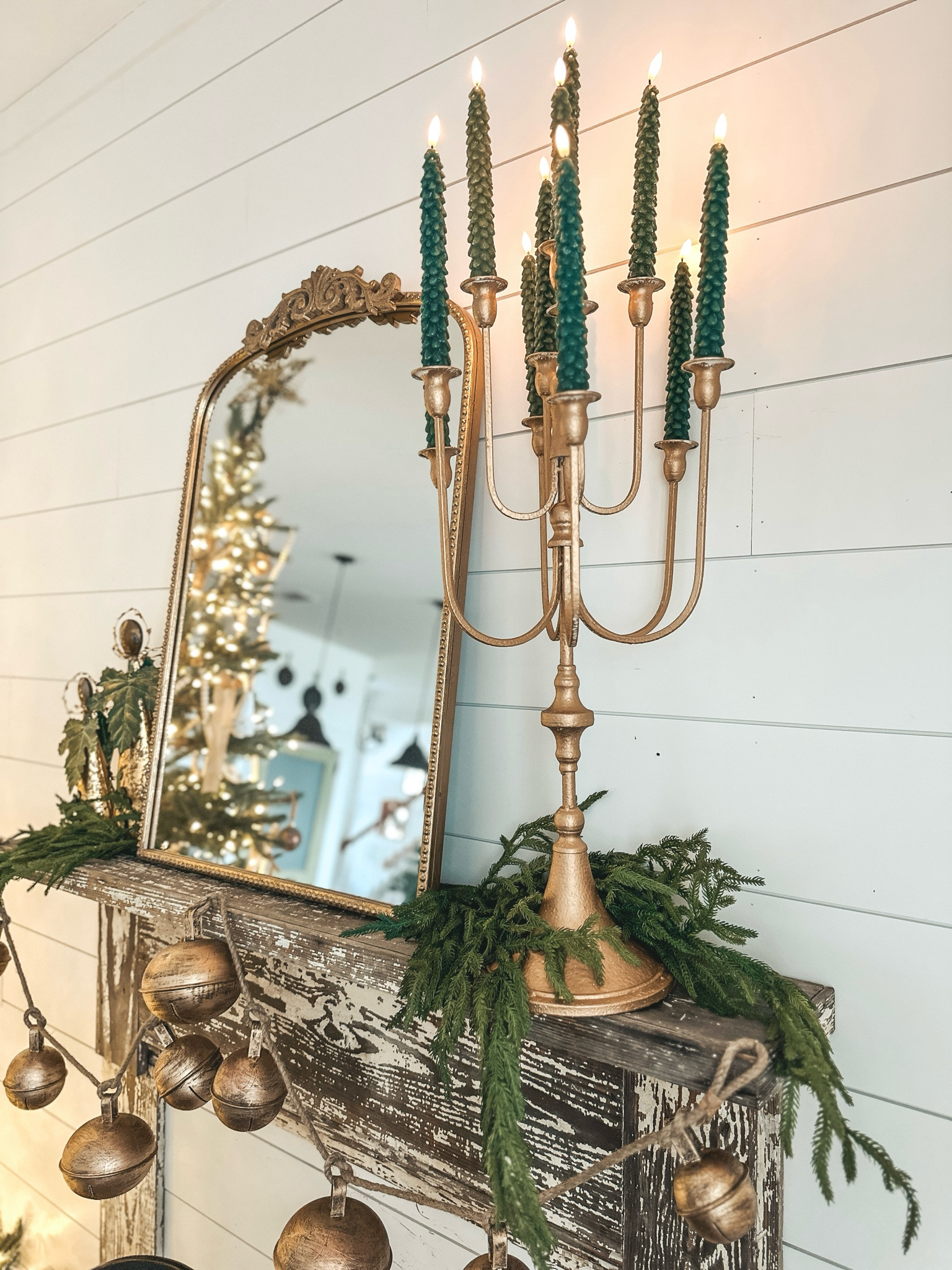 Vintage rustic farmhouse Christmas mantel with flameless candles

#LTKSeasonal #LTKhome