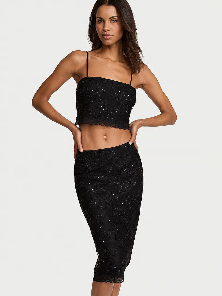 Buy Rose Lace Shimmer Crop Top & Skirt Set, Black Shimmer - Order Cami Sets online - Victoria's S... | Victoria's Secret (US / CA )