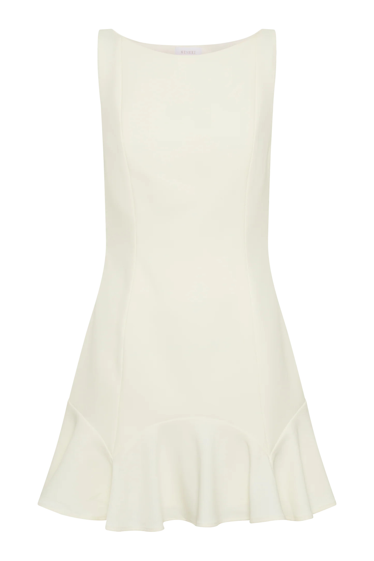Leonora Sleeveless Suiting Mini Dress With Ruffle - Ivory | MESHKI US