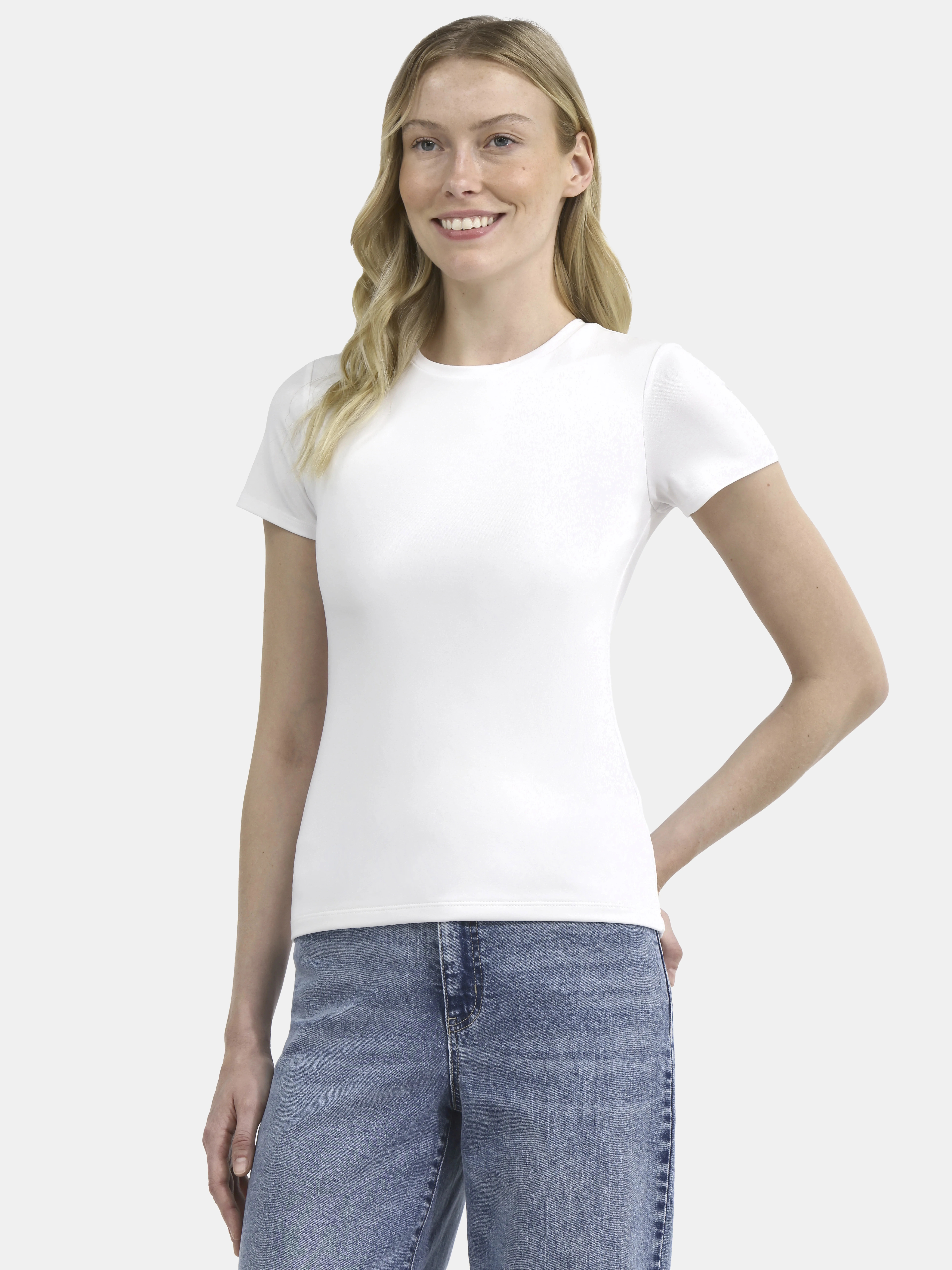 Time and Tru Women's Smoothing Tee with Short Sleeves, Sizes XS-XXXL | Walmart (US)