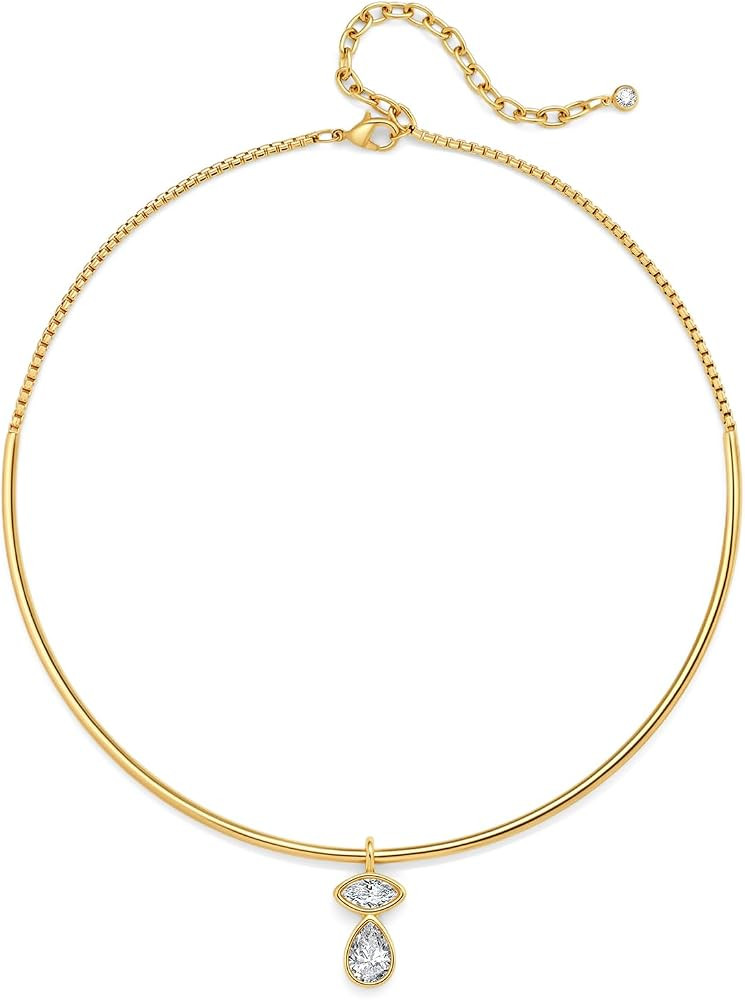 Gold Choker Necklace Dainty 14K Gold Plated Collar Necklace with Cubic Zircon Pendant Necklaces F... | Amazon (US)