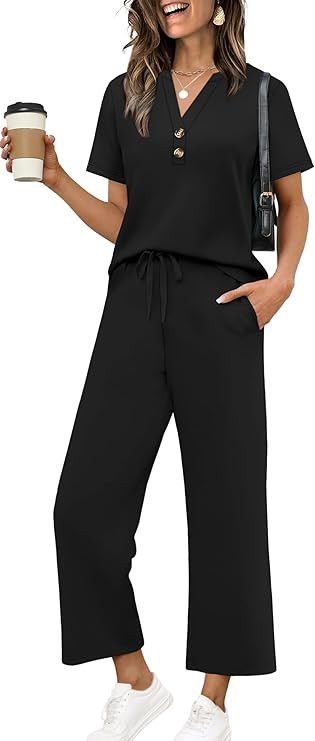 OFEEFAN 2 Piece Sets for Women Spring Fashion Beach Vacation Cruise Outfit Dressy Casual Wide Leg... | Amazon (US)