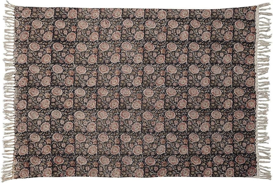 Creative Co-Op Cotton Slub Floral Print Grid and Fringe, Multicolor Throw Blanket, Multi | Amazon (US)