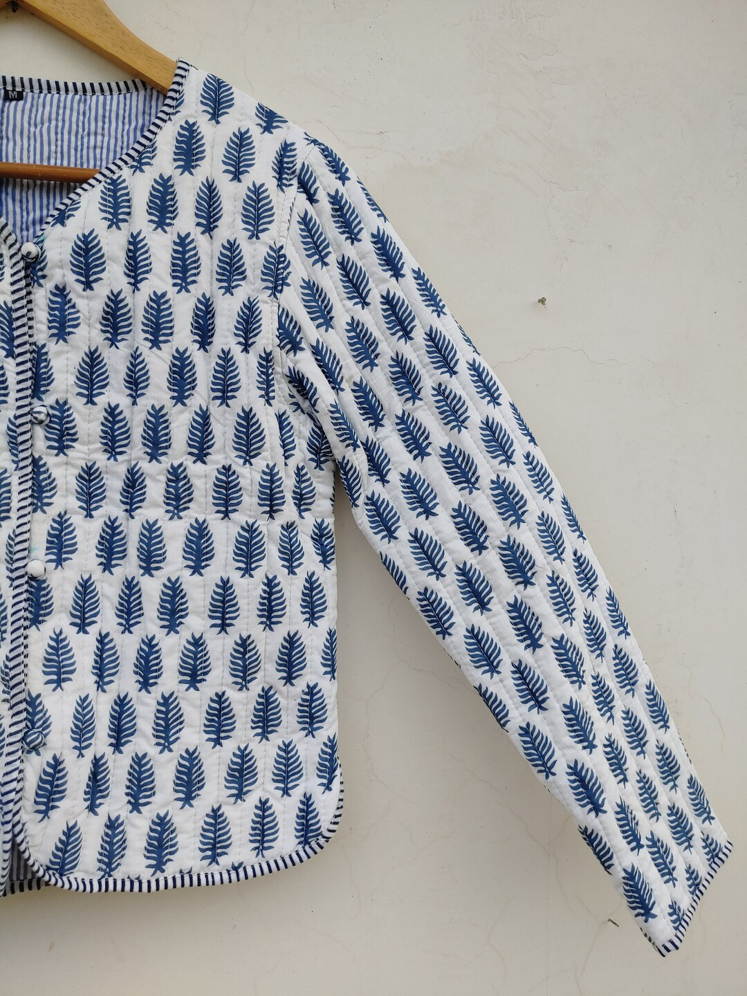 Cotton Quilted Jacket Women Wear Front Open Kimono Stripe piping HandMade Vintage Quilted Jacket ... | Etsy (US)