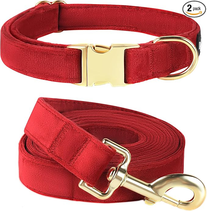 PetiFine Dog Collar and Leash Set, Adjustable Red Dog Collar, Super Soft Velvet Leash with Metal ... | Amazon (US)