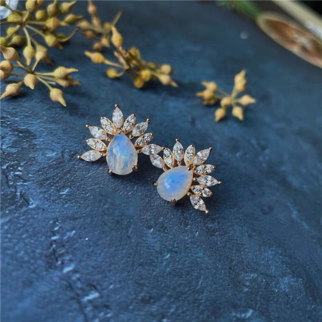Stunning Moonstone Earrings, Bridal Wedding Earrings, Teardrop Moonstone Stud Earrings, Moonstone... | Etsy (US)