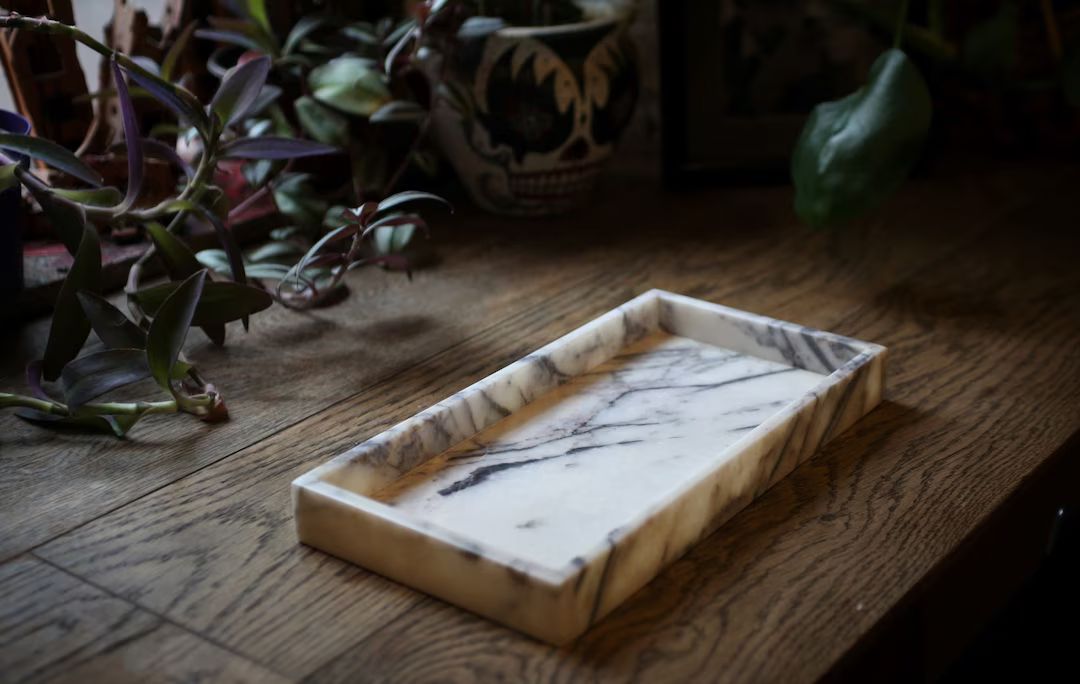 White Lilac Marble Tray, Genuine Marble Storage Tray , Tray for Bathroom/Kitchen/Vanity /Perfume,... | Etsy (US)