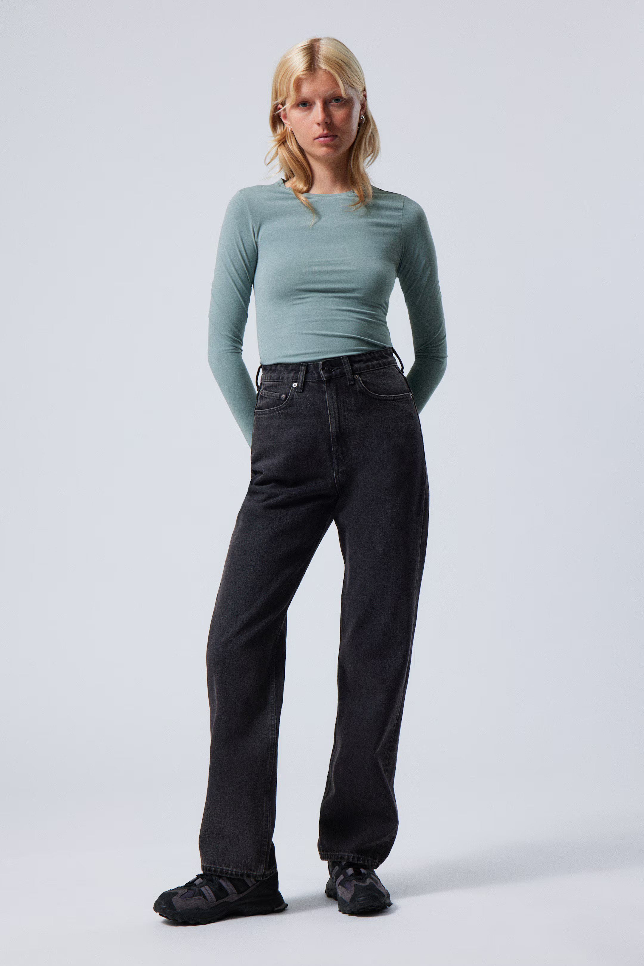 Rowe Super High Waisted Regular Straight Leg Jeans | H&M (UK, MY, IN, SG, PH, TW, HK)