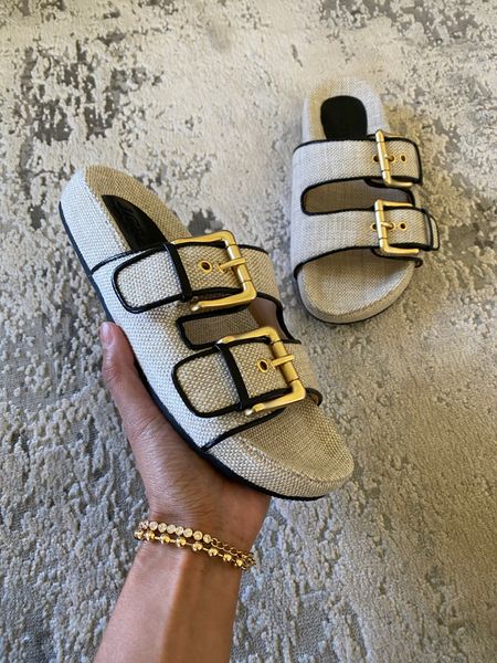 Slide sandals. These look so chic, seem to be good quality, and comfy out of the box. Linen and leather  Comes in other colors. True to size. Currently on sale. Spring outfit. Vacation outfit  

#LTKshoecrush #LTKover40 #LTKsalealert