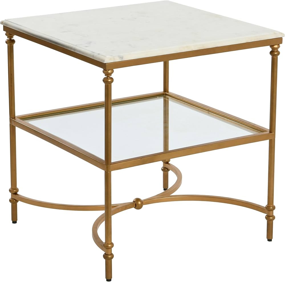 Creative Co-Op Libertine Genuine Marble and Metal End Table with Glass Storage Shelf, Gold Finish | Amazon (US)