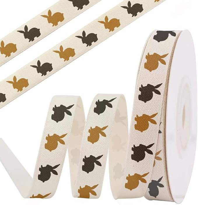 Bunny Cotton Ribbon, 5/8" x 10 Yards Easter Rabbit Cream White Ribbons Soft Natural Fabric Ribbon... | Amazon (US)