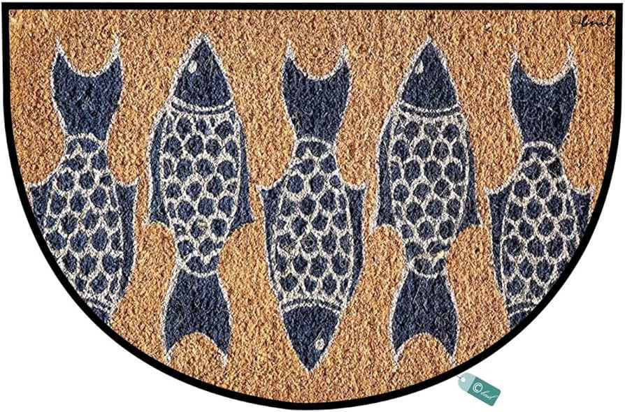 Creative Co-Op Fish Print Natural Half Round Doormat Door Mats Outdoor Doormat Indoor for Entrywa... | Amazon (US)