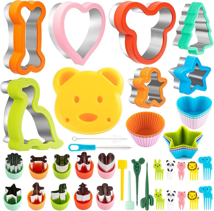 Sandwich Cutter, Cookie Cutter set for Kids 43pcs, including 8 Sandwich Shape Cutter, 10 Vegetabl... | Amazon (US)