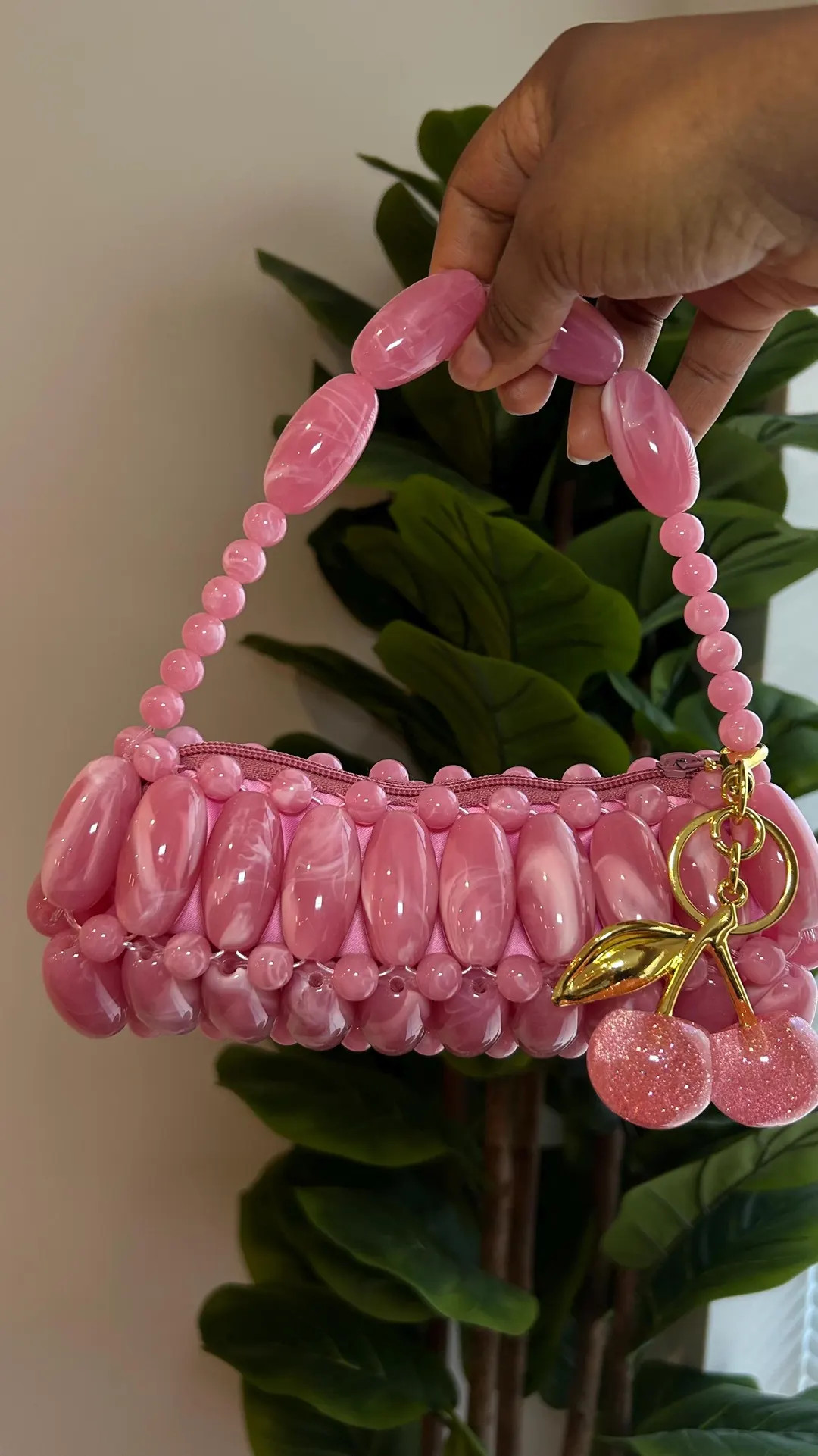 Bubblegum Handmade Beaded bag  for Outing  Beaded Purse with cherry charm and Zipper Closure | Etsy (US)