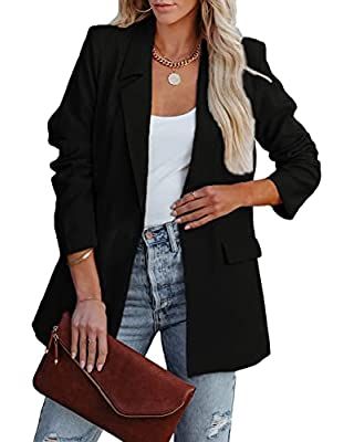 Febriajuce Women's Casual Long Sleeve Lapel Oversized Button Work Office Pink Blazer Suit Jacket ... | Amazon (US)