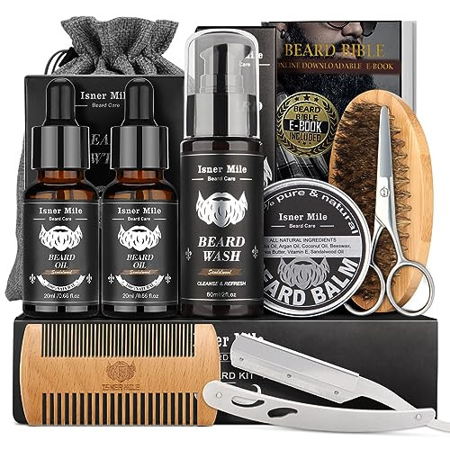 Isner Mile Beard Kit for Men, Grooming & Trimming Tool Complete Set with Shampoo Wash, Beard Care Oil, Balm, Brush, Comb, Scissors & Storage Bag, Birthday Gifts for Him Men Dad Father Boyfriend | Amazon (US)