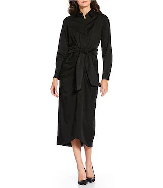 Alex Marie Adriana Long Sleeve Collared Tie Waist Midi Dress | Dillard's | Dillard's