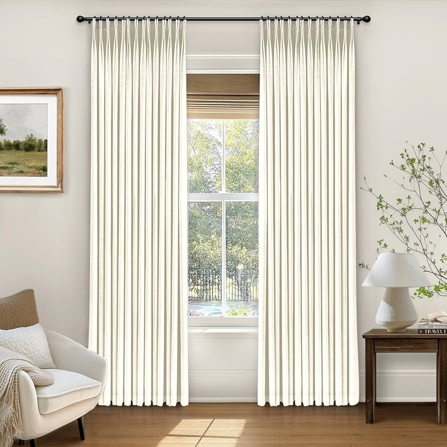 INOVADAY Pinch Pleated Curtains, 100% Light Blocking Linen Pinch Pleat Blackout Curtains for Bedr... | Amazon (US)
