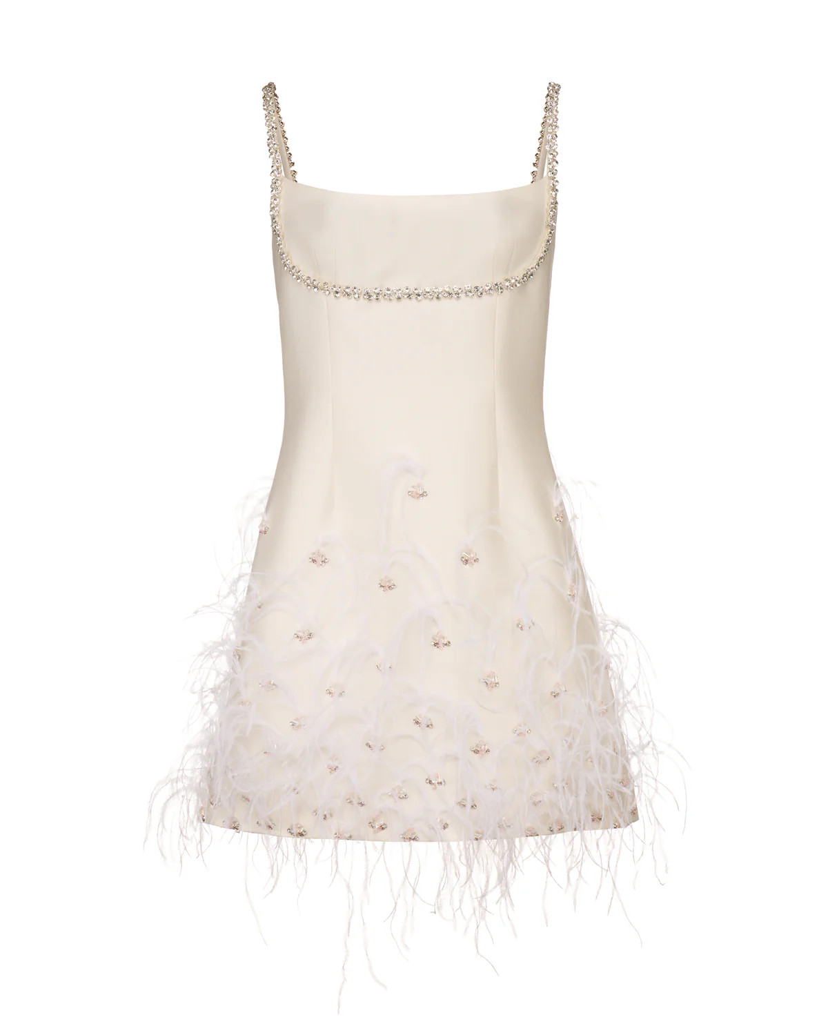 OTM Exclusive: Stella Dress in Ivory Silk Wool with Feathers | Over The Moon