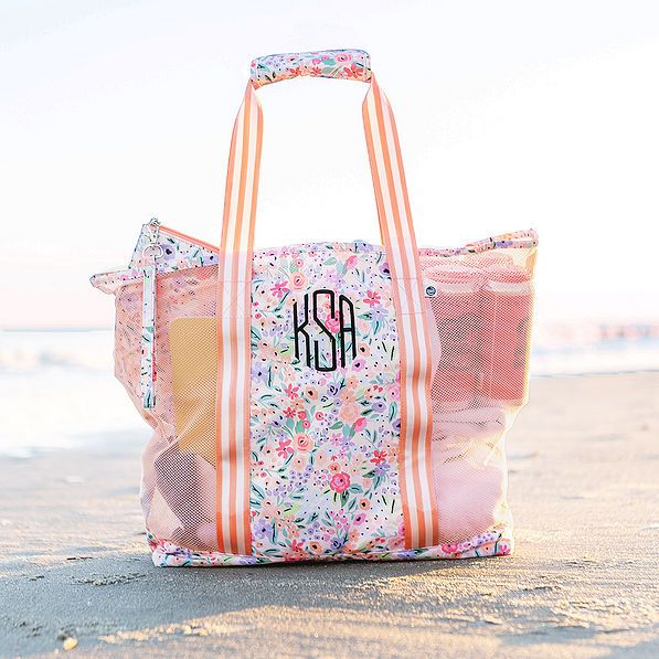 Monogrammed Mesh Beach Bag Set | Marleylilly