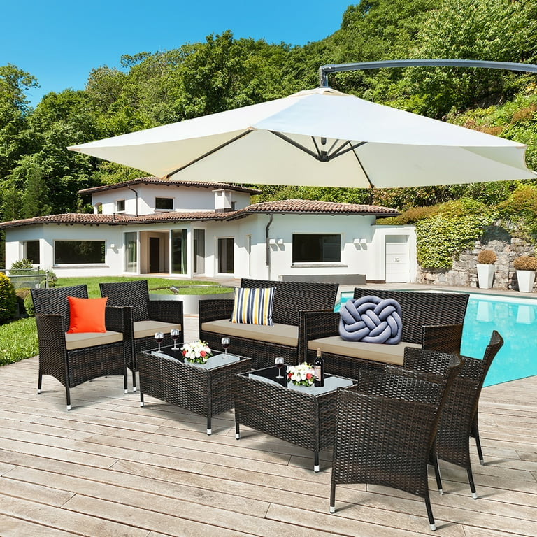 Costway 8 Pieces Patio Furniture Set Cushioned Sofa Coffee Table | Walmart (US)