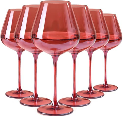 Physkoa Rose Colored Wine Glasses Set - 6 x 16oz Bordeaux Wine Glasses With Large Bowl & Long Stem, Perfect Gifts for Birthday, Wedding, Bridal Showers | Amazon (US)
