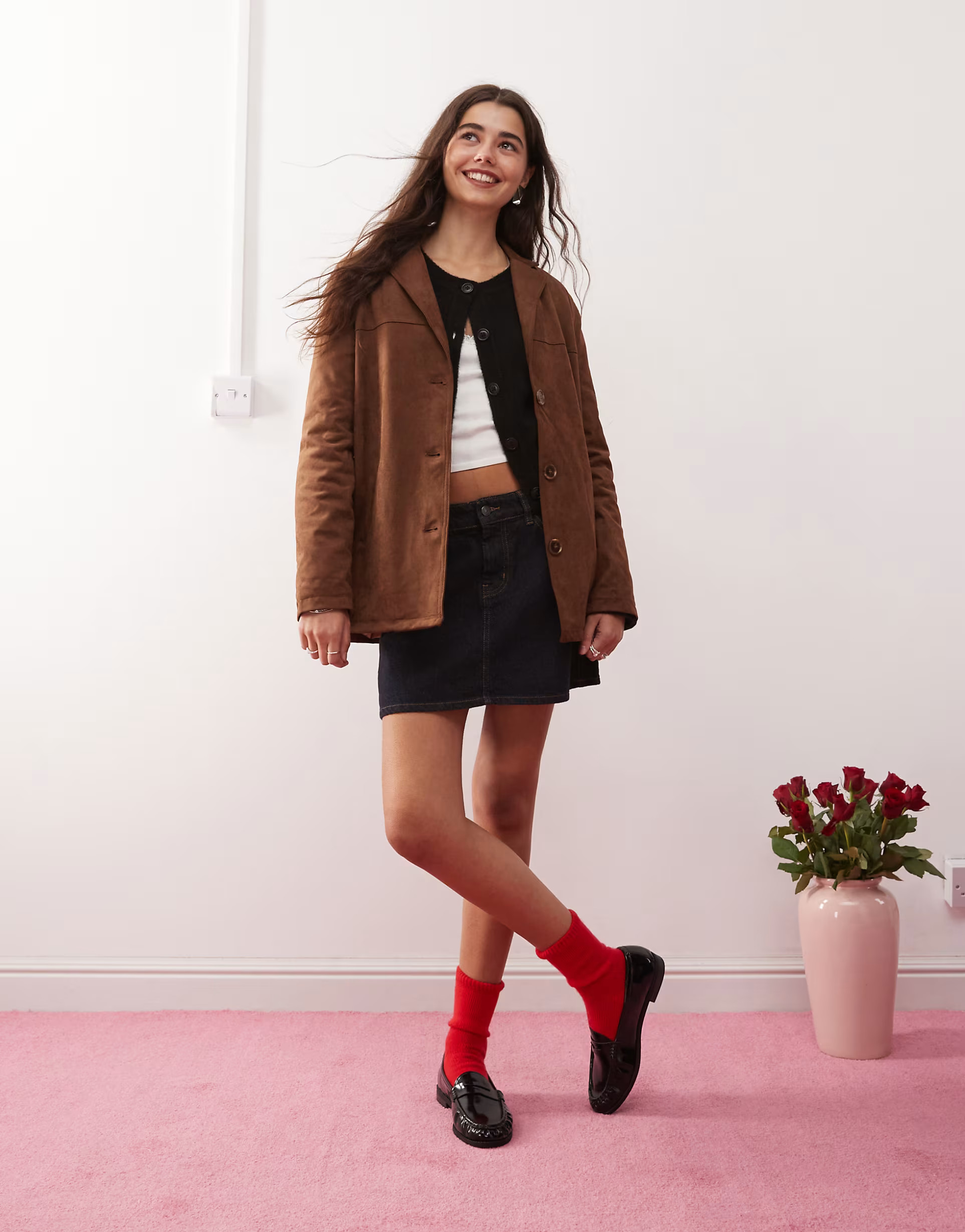 Motel wita relaxed faux suede blazer in dark brown | ASOS | ASOS (Global)